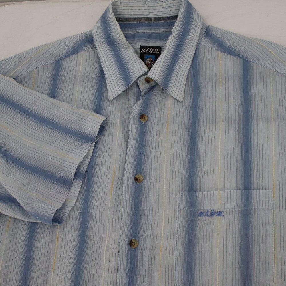 Kuhl Shirt Mens Large Cotton Blend Striped Athletik Fit Button Up Crinkle fabric